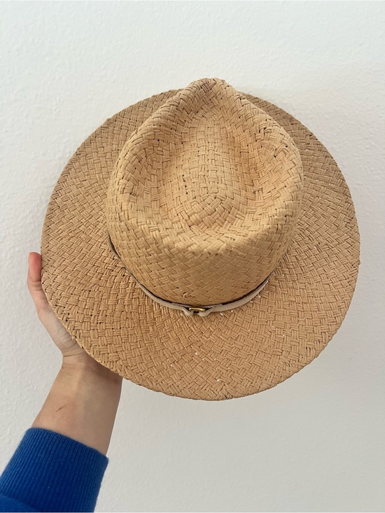 Janessa Leone Natural Straw Fedora with Cream Leathet Band main image 5